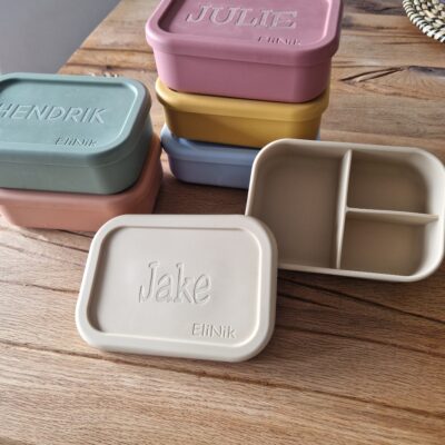 Silikon Brotdose mit Namen Beige