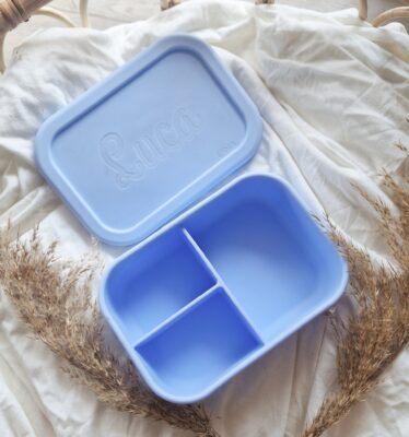 Silikon Brotdose Lunchbox mit Name - Hellblau