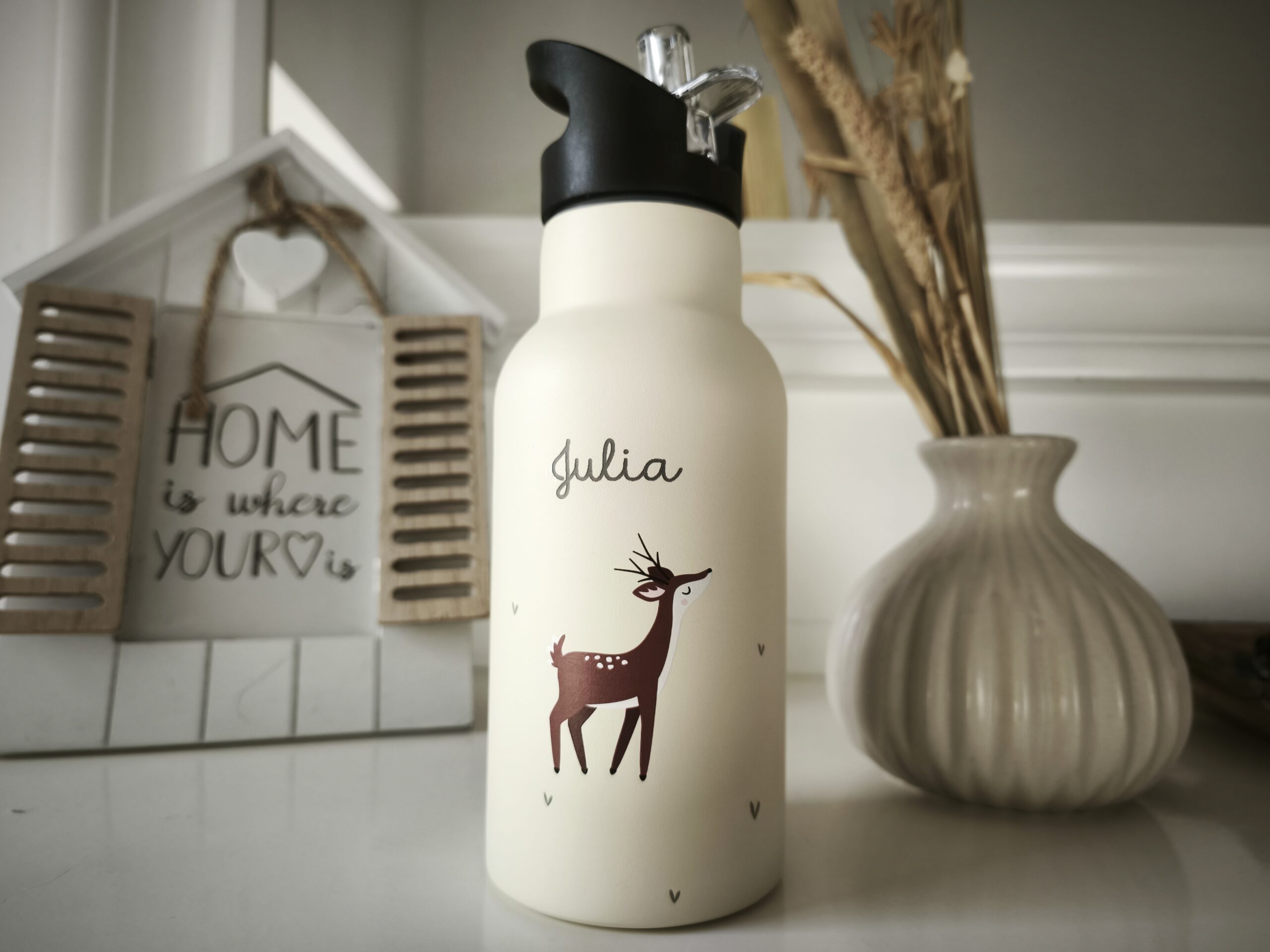 Kinder Trinkflasche mit Name Reh V2