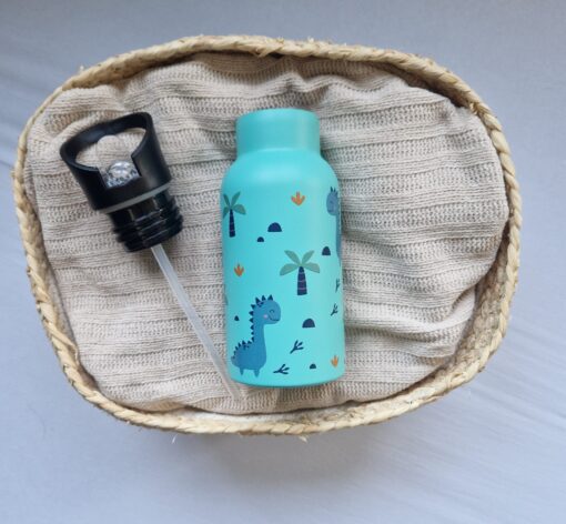 Kinder Trinkflasche 350ml mit Namen - Dino blau – Bild 4