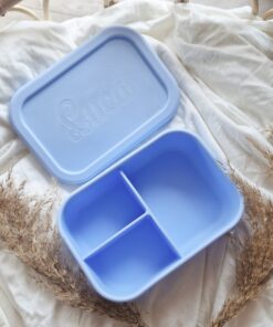 Silikon Brotdose Lunchbox mit Name - Hellblau